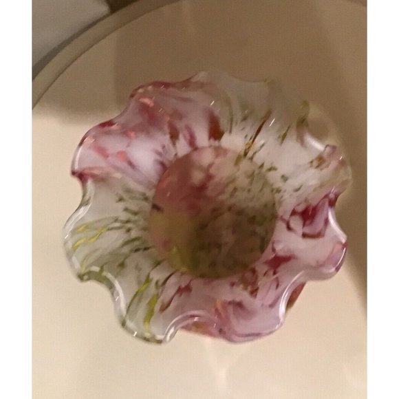 FENTON VASA MURRHINA GLASS VASE PINK YELLOW WHITE MYST 6.75” H EUC - Picture 3 of 5